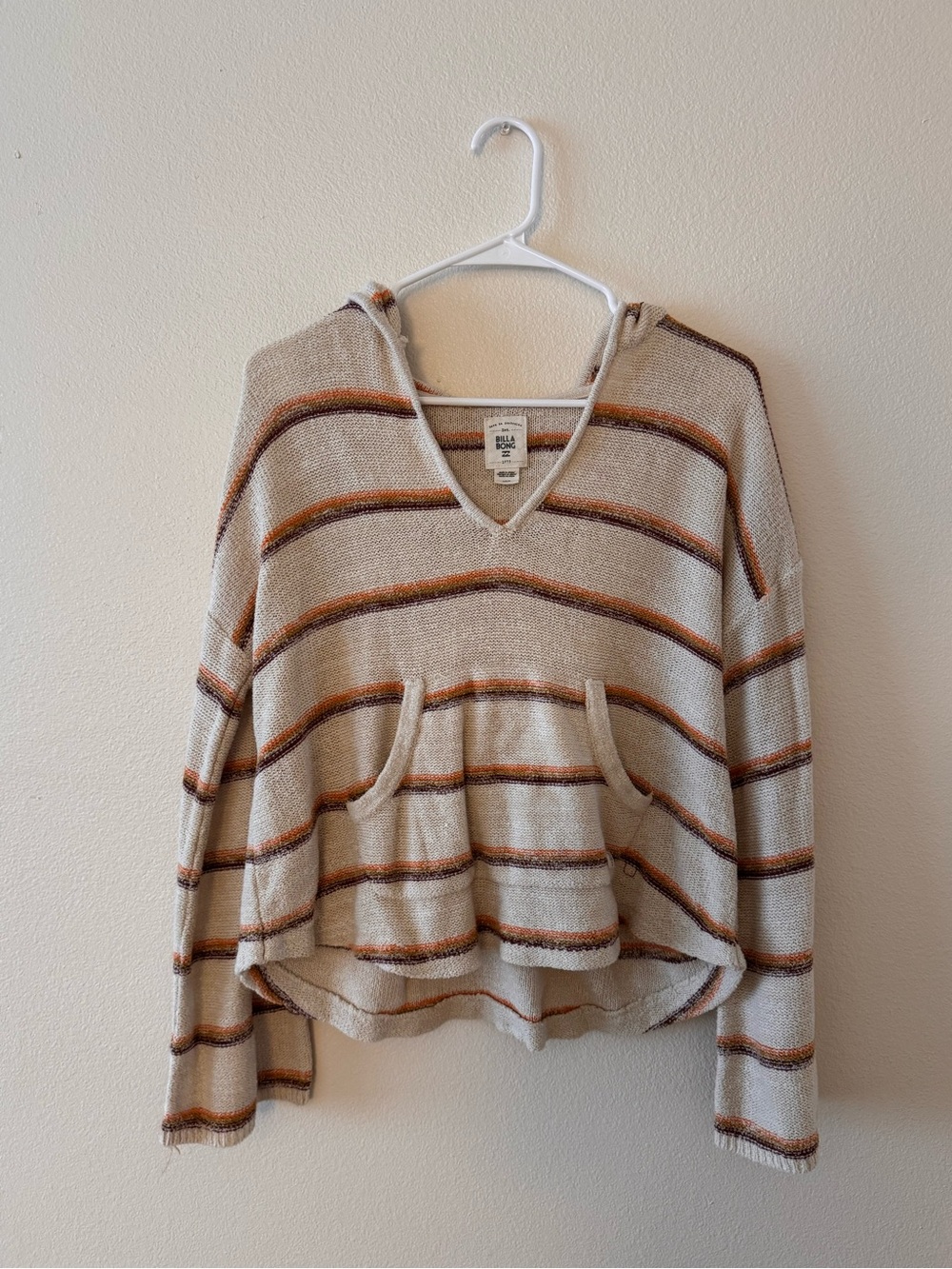 Billabong Cream Hoodie Sweater with Brown and Rust Stripes